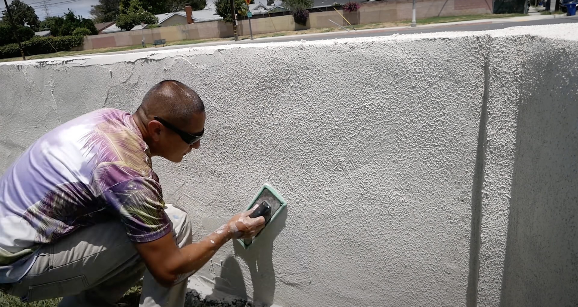 Professional concrete finishing with hand trowel for smooth surface